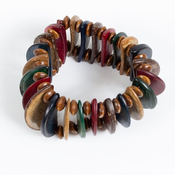 Colorful Multi Color Stretch Bracelet - Wood Beads - Picture 1 of 6